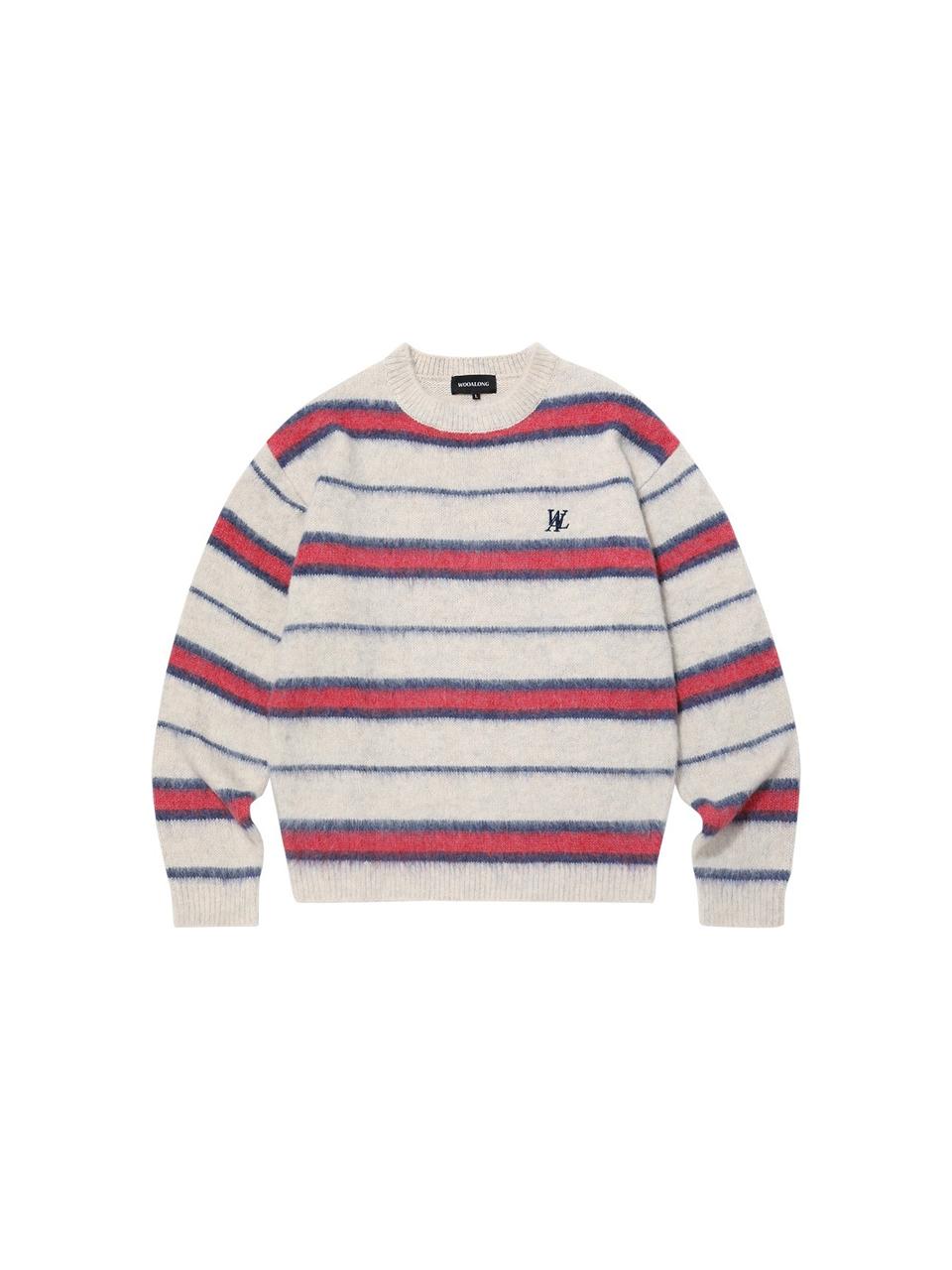 WOOALONG Signature Hairy Stripe Knit Sweater [IVORY]
