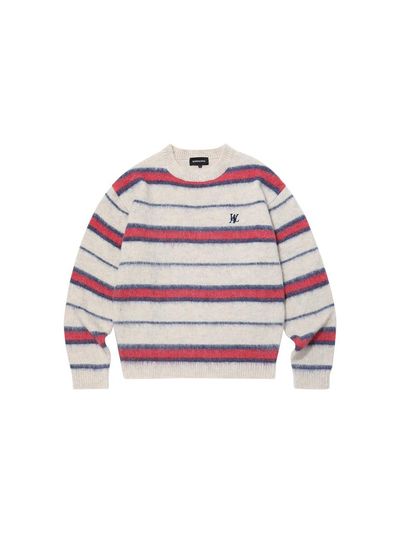 WOOALONG Signature Hairy Stripe Knit Sweater [IVORY]