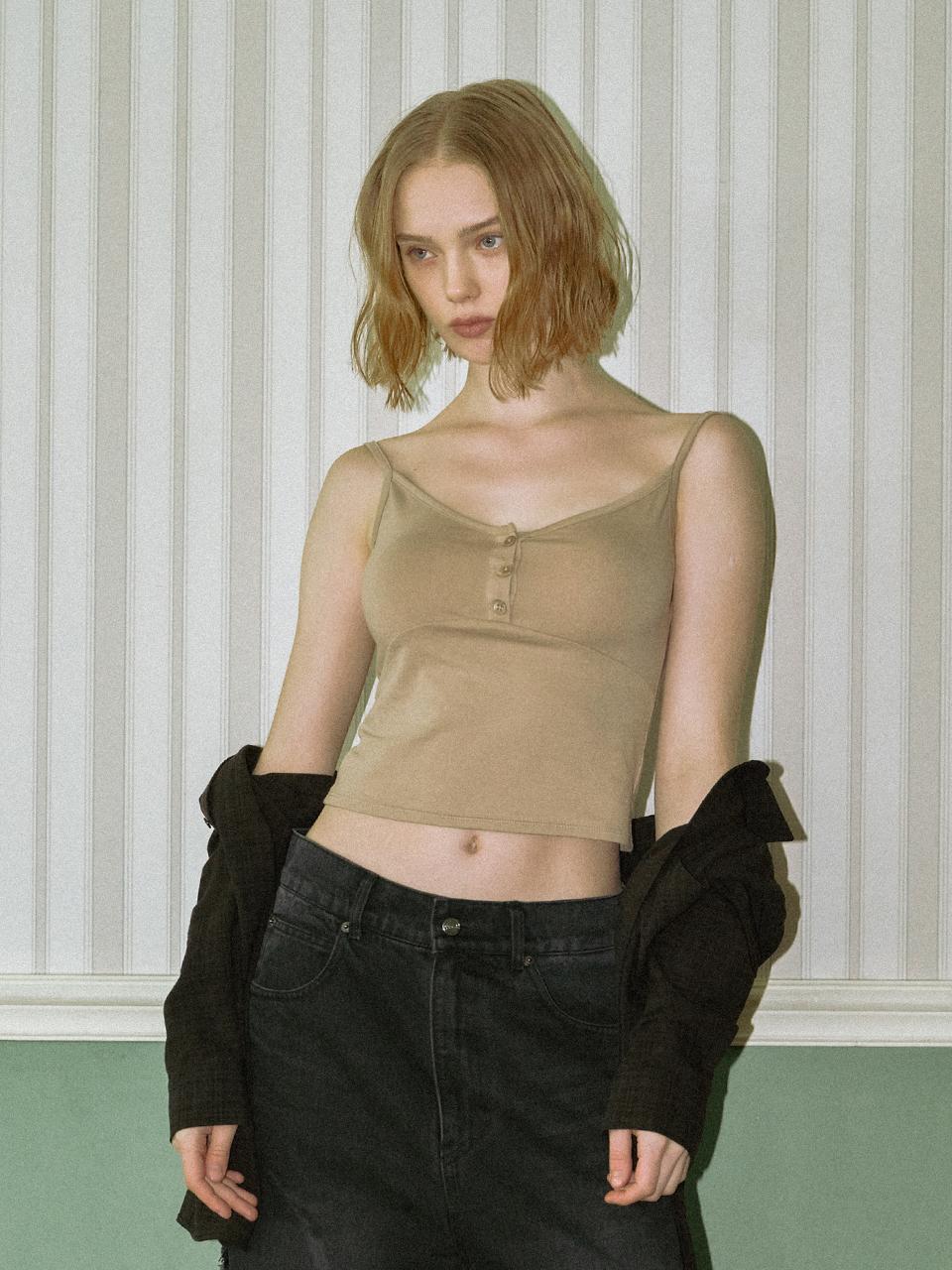 WOOALONG Skin Soft Tank Top [Neutral Beige]