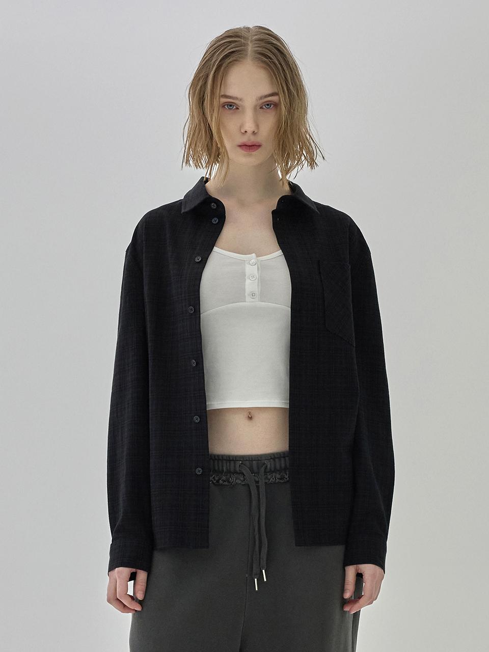 WOOALONG Tone-on-Tone Check Shirt [BLACK]