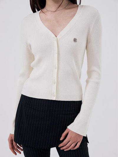 WOOALONG V-neck Slim Cardigan [Light Yellow]