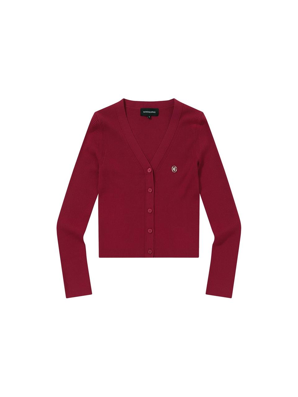 WOOALONG V-neck Slim Cardigan [RED]