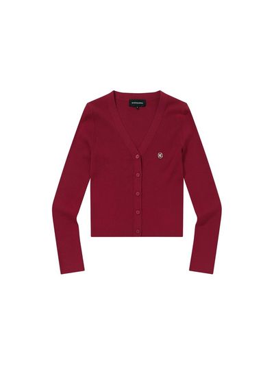 WOOALONG V-neck Slim Cardigan [RED]