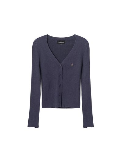 WOOALONG V-neck Slim Knit Cardigan [DEEP PURPLE]