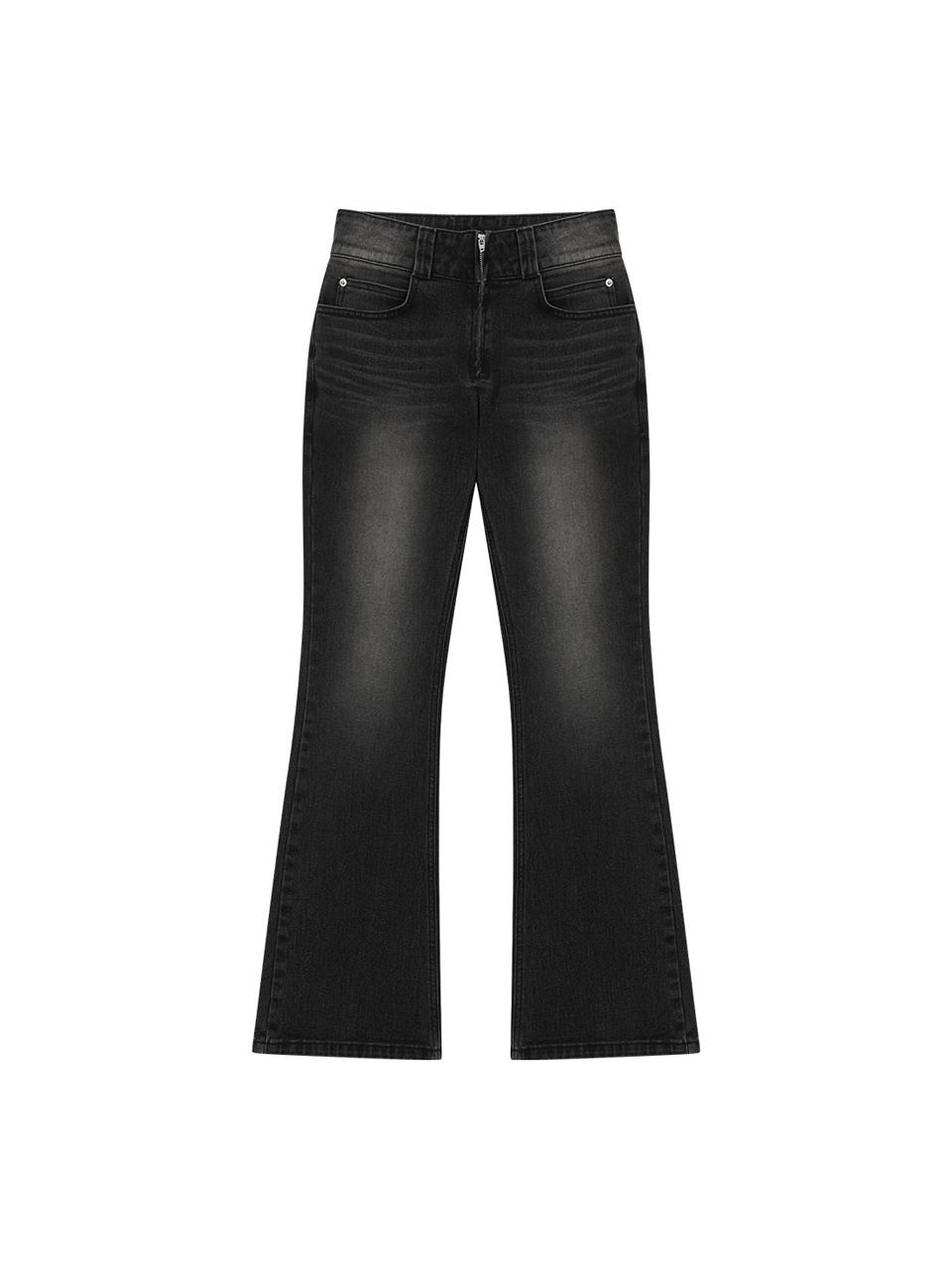 WOOALONG Western Washed Boots-cut Denim [BLACK]