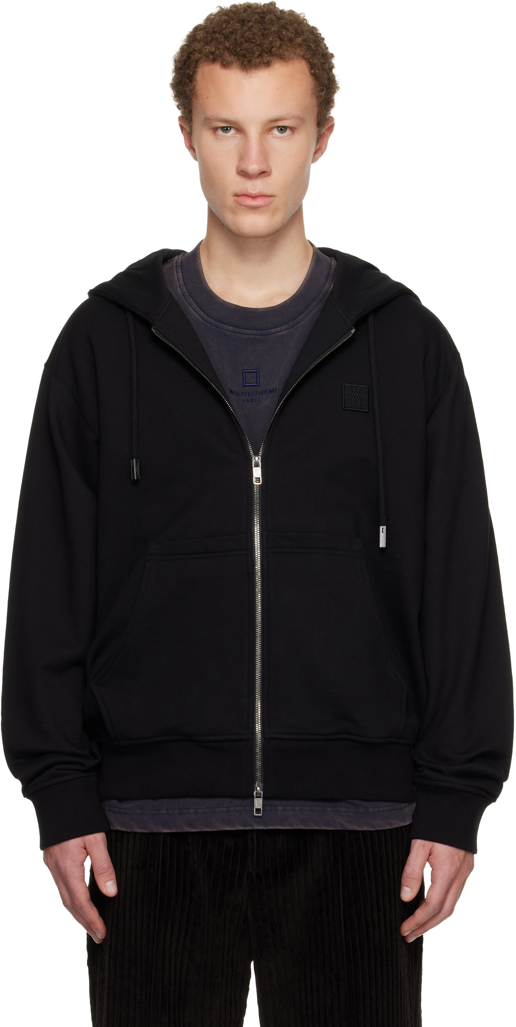WOOYOUNGMI - Black Back Logo Zip-Up Hoodie 