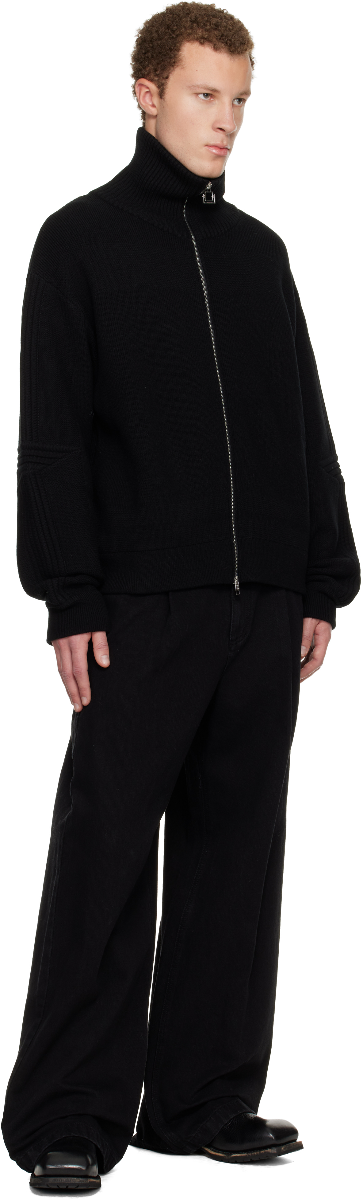 WOOYOUNGMI - Black High-Neck Zip-Up Sweater