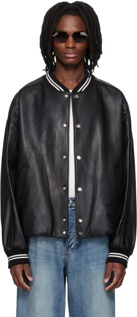 WOOYOUNGMI WOOYOUNGMI Black Leather Baseball Jacket