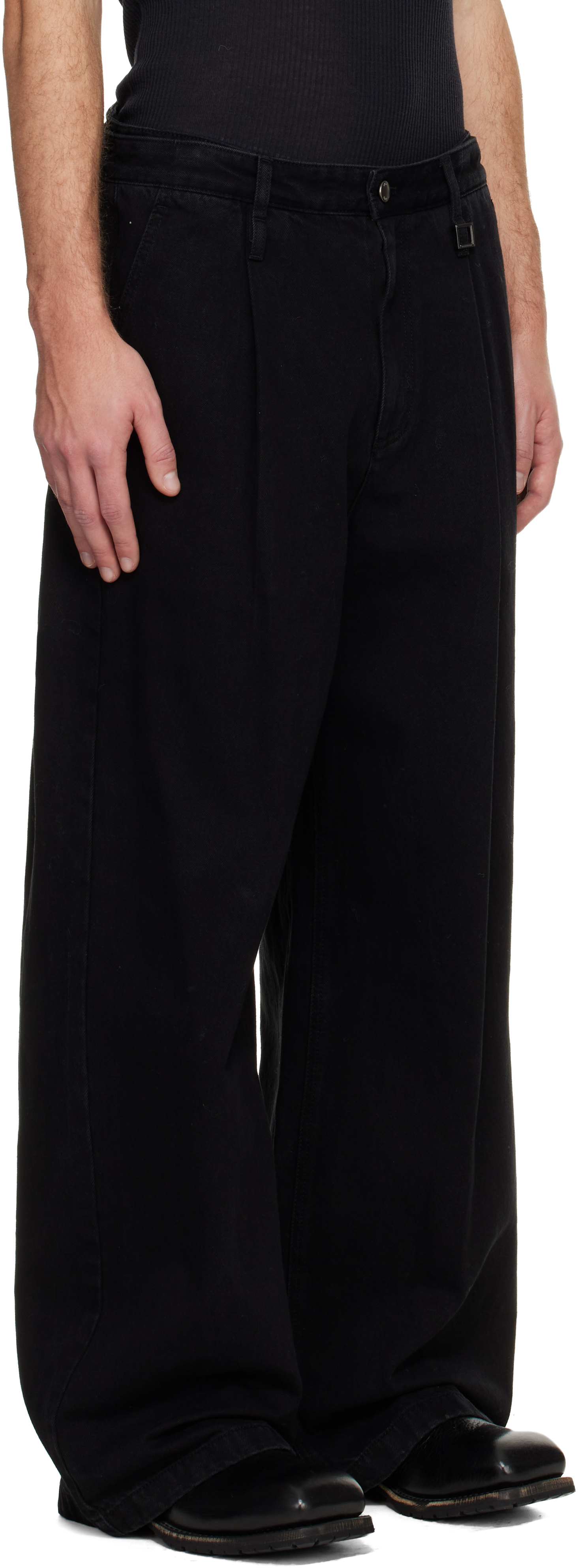 WOOYOUNGMI - Black Wide Folding Jeans WOOYOUNGMI - Black Wide Folding Jeans