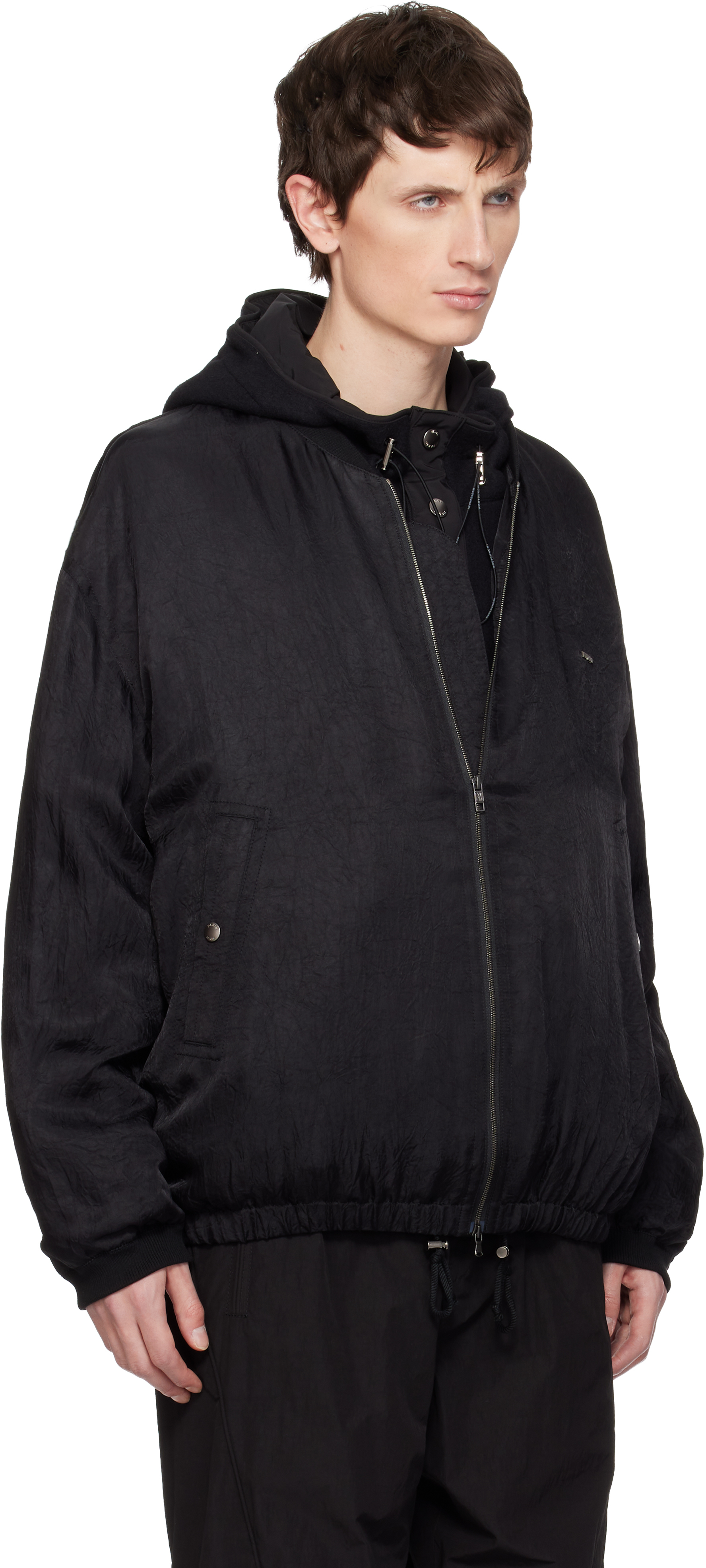 WOOYOUNGMI - Black Wrinkled MA-1 Bomber Jacket