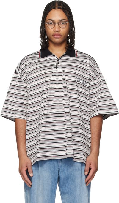 WOOYOUNGMI WOOYOUNGMI Gray & White Striped Polo