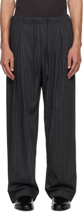 WOOYOUNGMI WOOYOUNGMI Gray Striped String Trousers