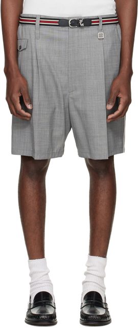 WOOYOUNGMI WOOYOUNGMI Gray Wool Poly Belted Shorts