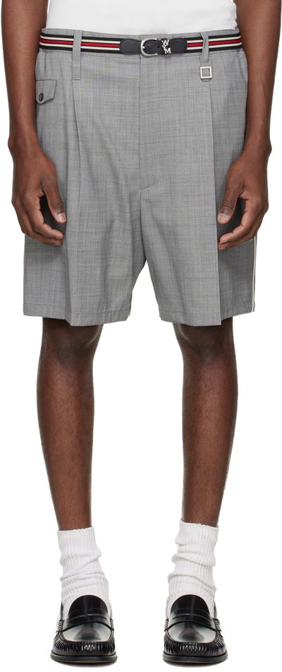 WOOYOUNGMI WOOYOUNGMI Gray Wool Poly Belted Shorts