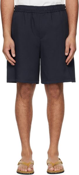 WOOYOUNGMI WOOYOUNGMI Navy Embroidered Logo Twill Shorts