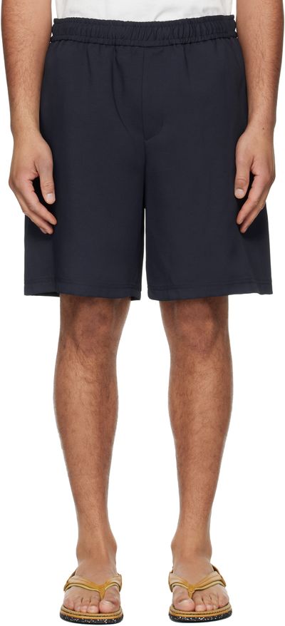 WOOYOUNGMI WOOYOUNGMI Navy Embroidered Logo Twill Shorts