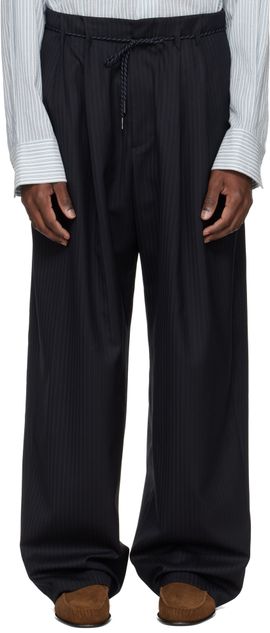 WOOYOUNGMI WOOYOUNGMI Navy Wool Stripe Wide Trousers