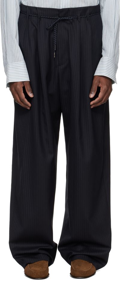 WOOYOUNGMI WOOYOUNGMI Navy Wool Stripe Wide Trousers