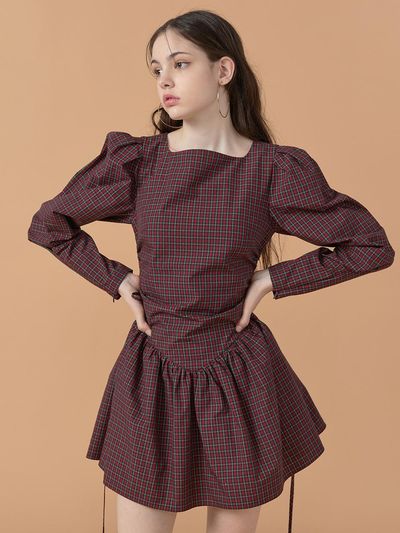 WOVEMENT Ballerina Cotton Dress_Red Check WBBFOP019CK