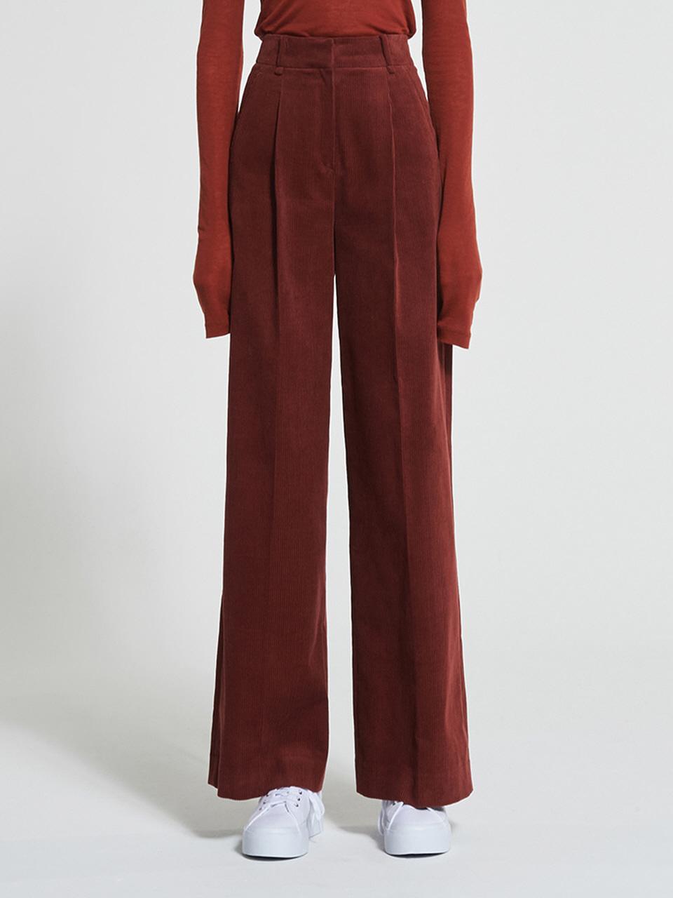 WOVEMENT Corduroy High - Rise Wide Pants Brown WBAFPA001BR