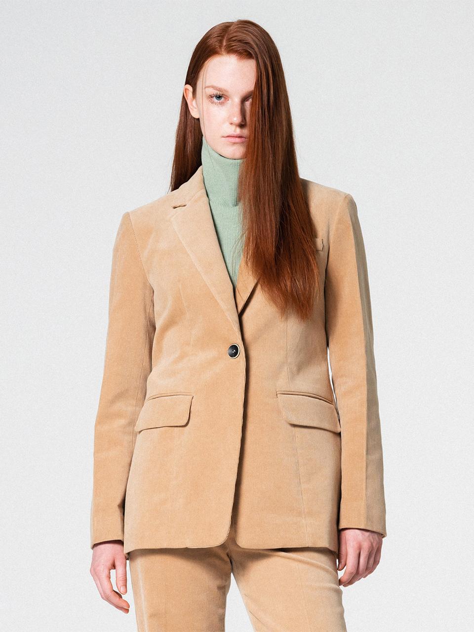 WOVEMENT Corduroy single - breasted jacket BEIGE WBCFJK001B