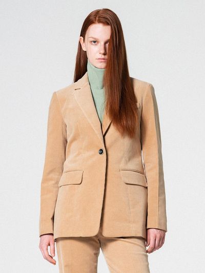 WOVEMENT Corduroy single - breasted jacket BEIGE WBCFJK001B