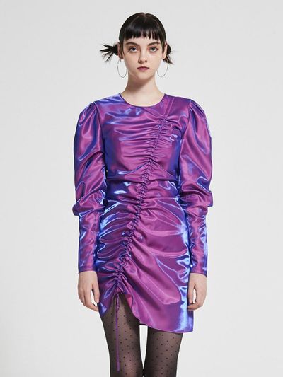 WOVEMENT Diagonal Two - Tone Cocktail Dress Purple WBAFOP00