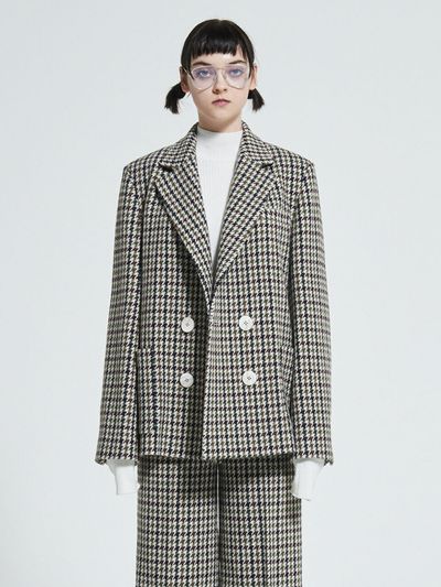 WOVEMENT Double Button Wool Jacket (Check)