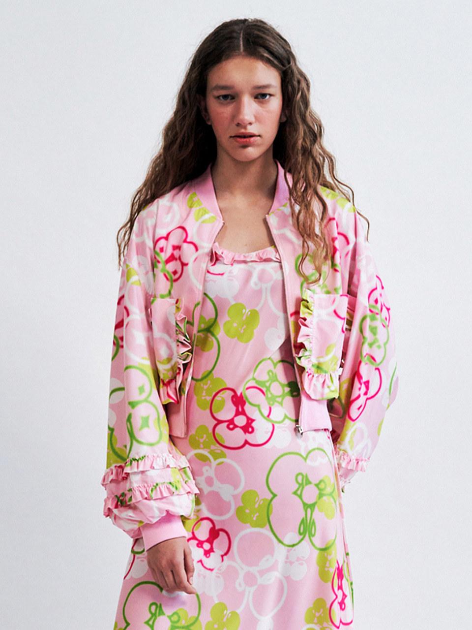 WOVEMENT Flower Image Pattern Blouson Pink WBCSJP003PK