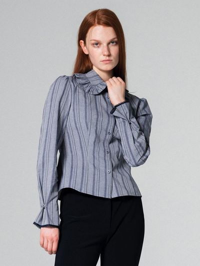 WOVEMENT Frill collar lovely blouse STRIPE WBCFTP005ST