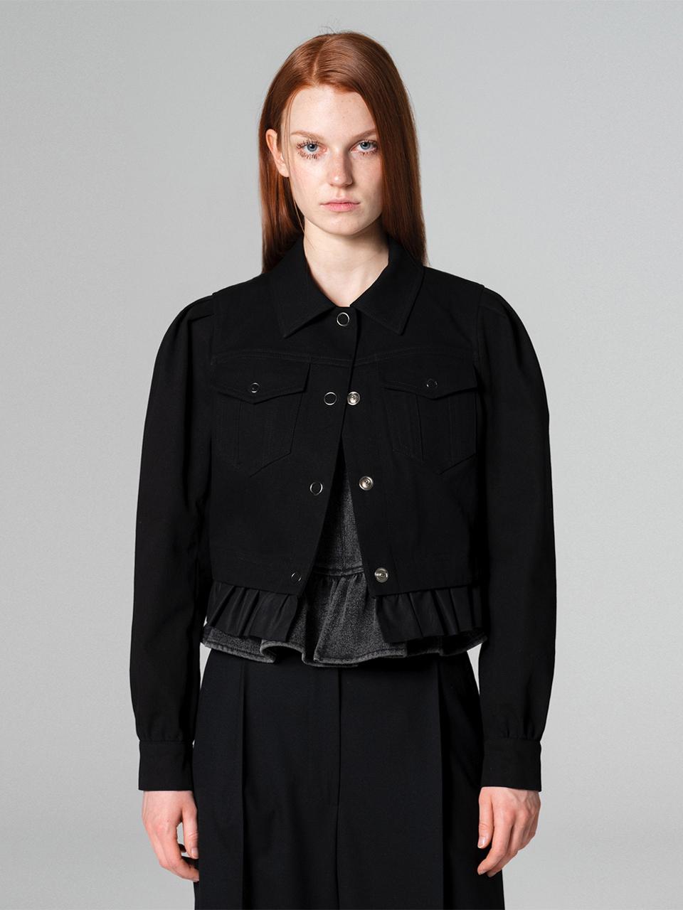 WOVEMENT Frill layered denim jacket BLACK WBCFJK002BK