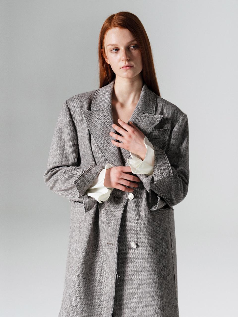WOVEMENT Hidden frill sleeve long jacket CHECK WBCFJK006CK