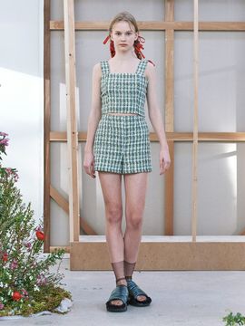 WOVEMENT High-Waist Tweed Short Pants - Multi Green