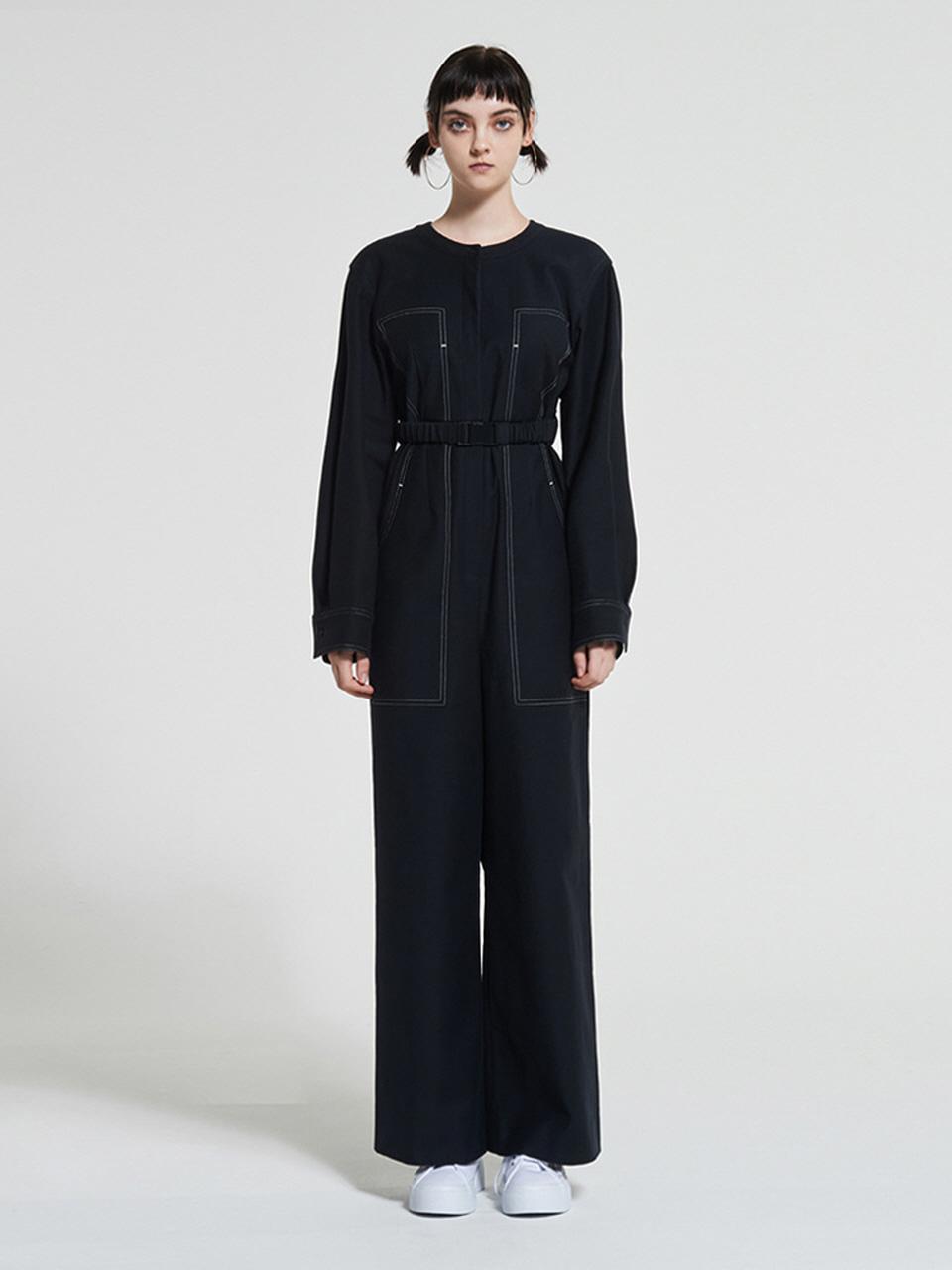 WOVEMENT High Rise Cotton Jumpsuit Navy WBAFJS002NV