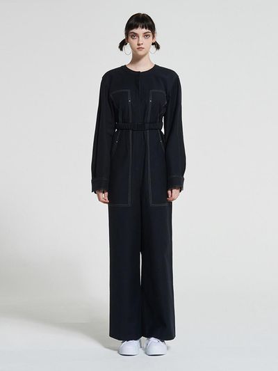 WOVEMENT High Rise Cotton Jumpsuit Navy WBAFJS002NV
