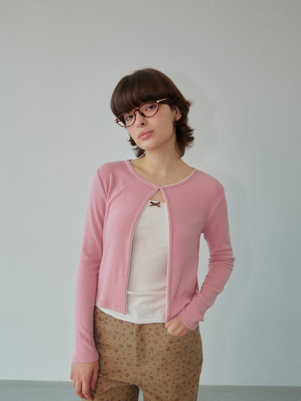 WOVEMENT Hook - closure Lace Cardigan Rose Pink WBDFNT001PK