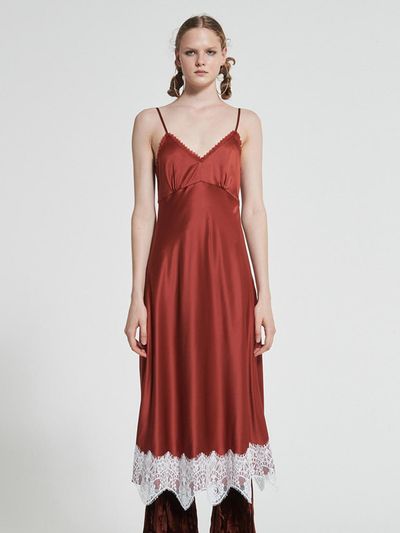 WOVEMENT Lace Trimmed Sleeveless Dress Brown WBAFOP006BR
