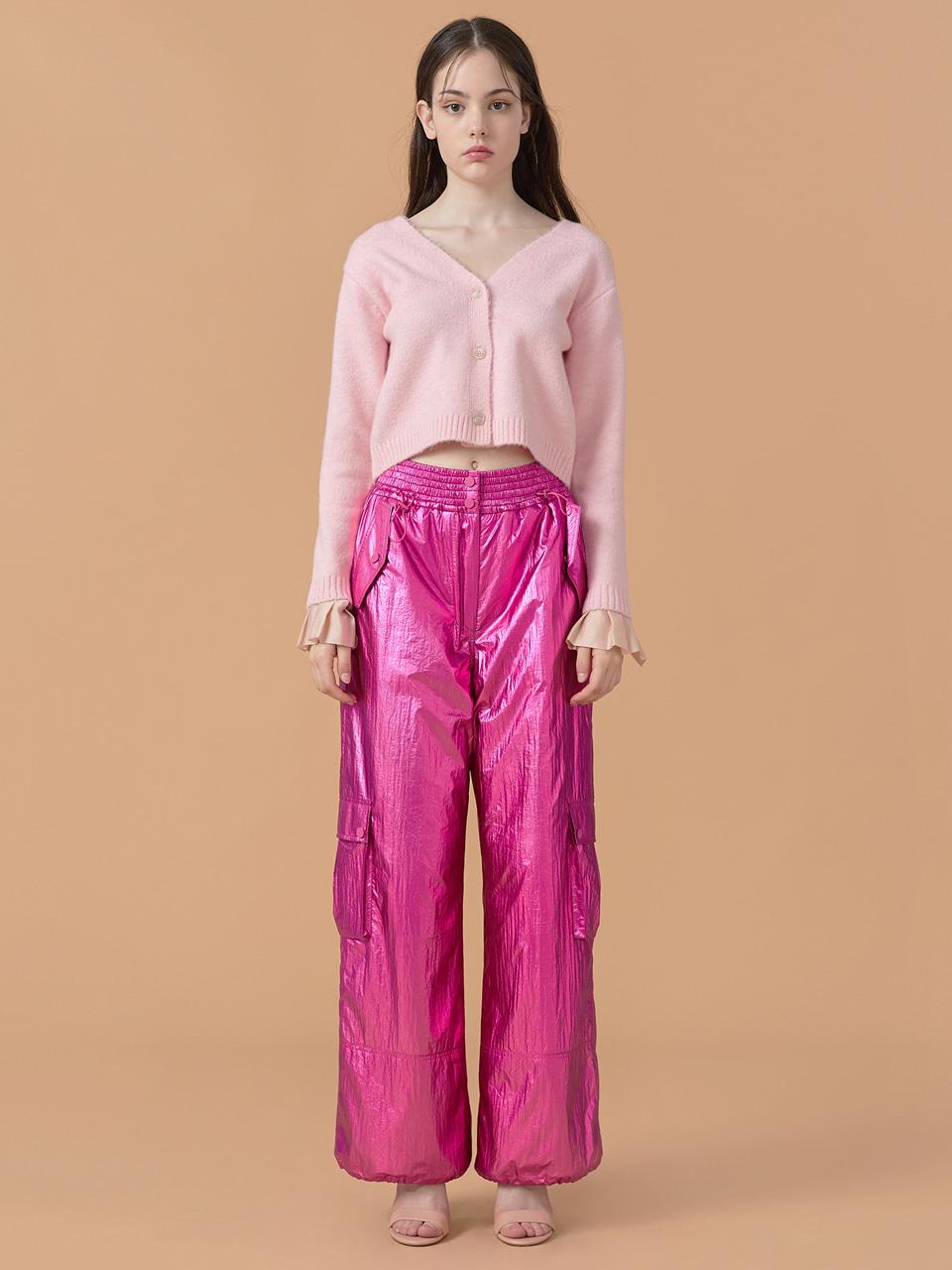 WOVEMENT Metallic Cargo Padding Pants Neon Pink WBBFPA027PK