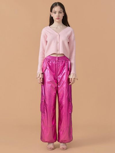WOVEMENT Metallic Cargo Padding Pants Neon Pink WBBFPA027PK