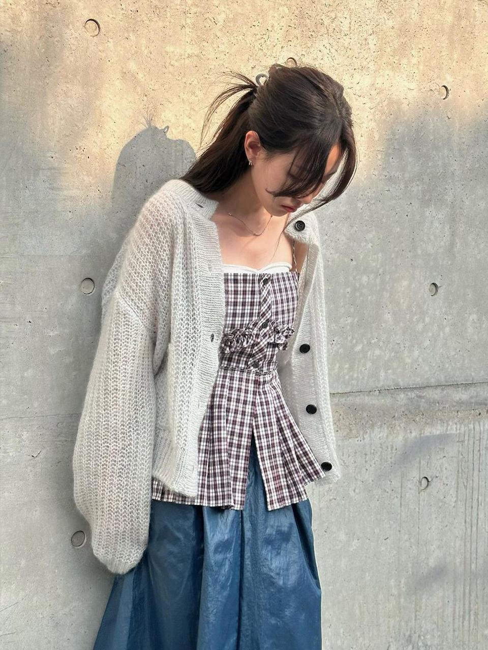 WOVEMENT Pleats Detail Bustier Top Check WBCSTP009CK
