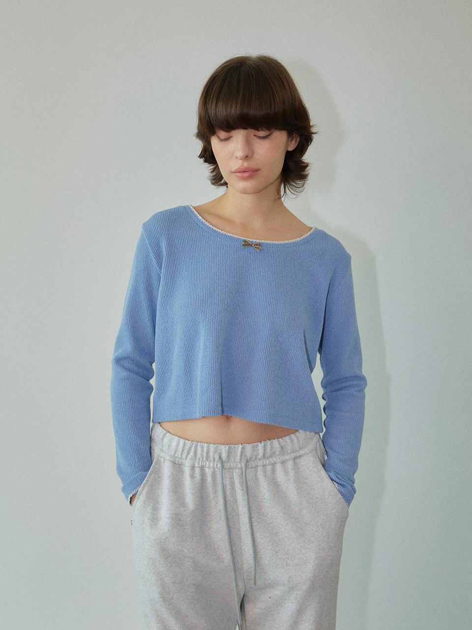 WOVEMENT Pony Ribbon Knit Top Light Blue WBDFNT002LB