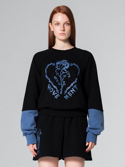 WOVEMENT Roses among thorns graphic sweatshirt BLACK WBCFTP