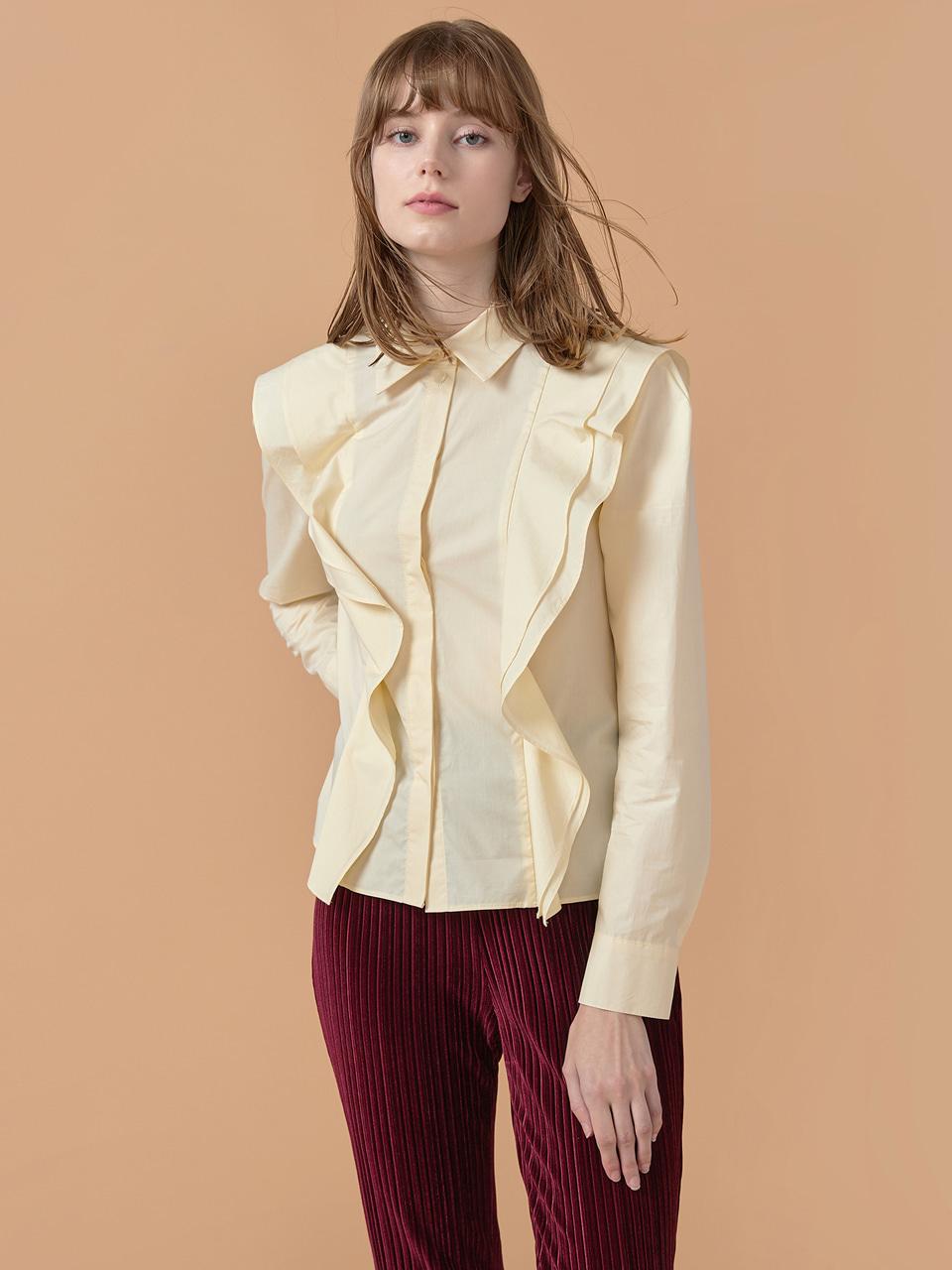 WOVEMENT Ruffle Detail Shirt Light Yellow WBBFTP020YE