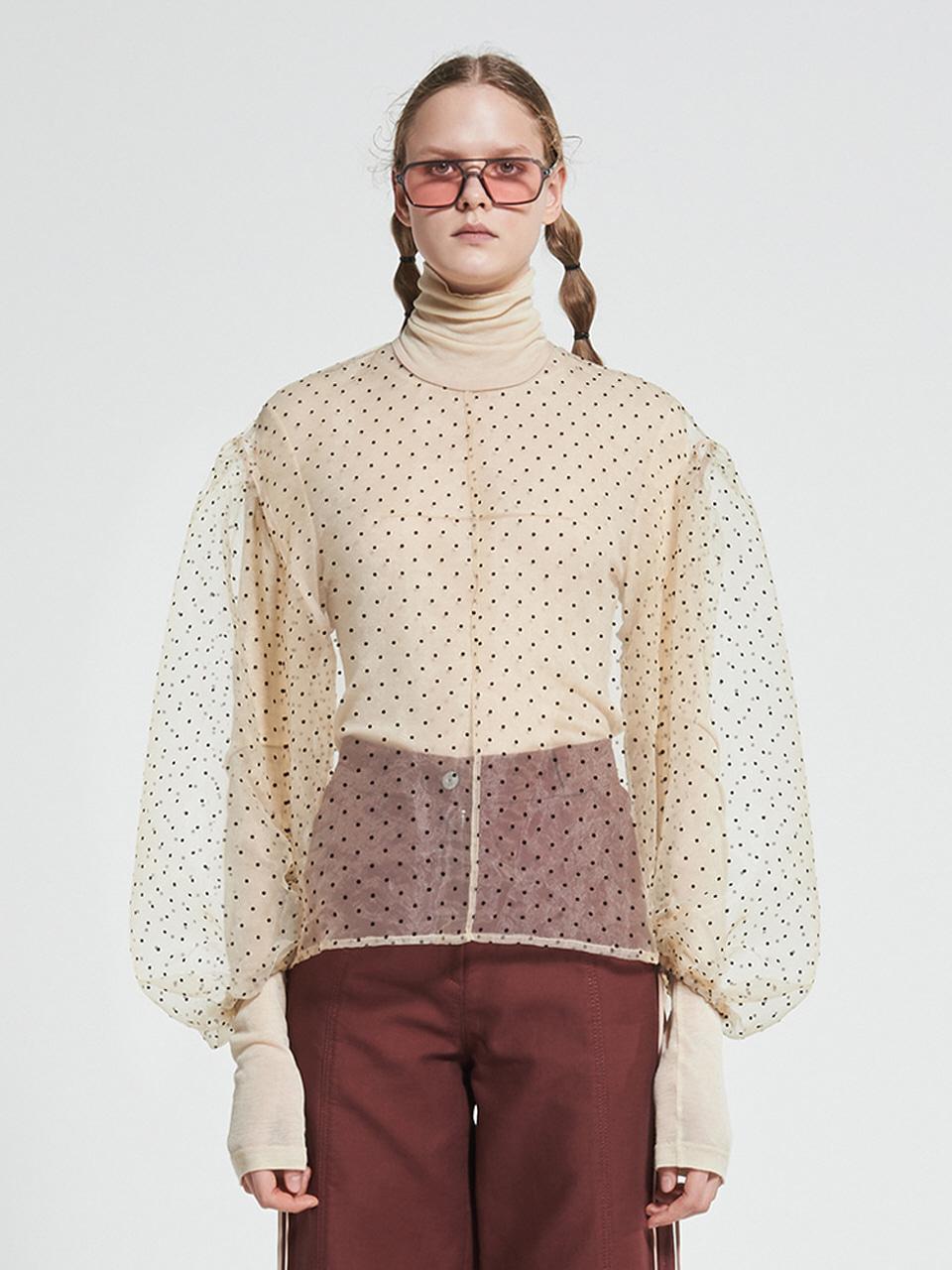 WOVEMENT Shearing Sleeves - Tie Blouse Beige WBAFTP002BE
