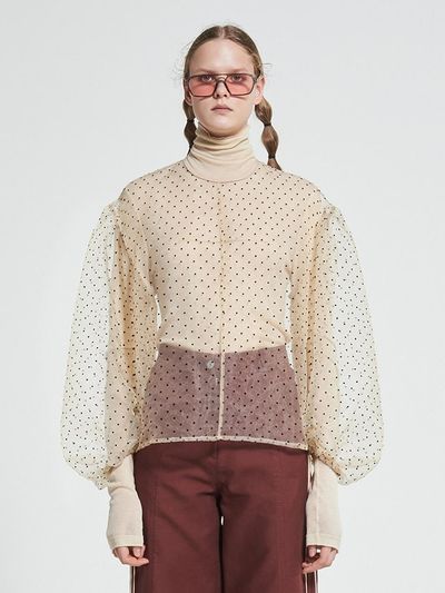 WOVEMENT Shearing Sleeves - Tie Blouse Beige WBAFTP002BE