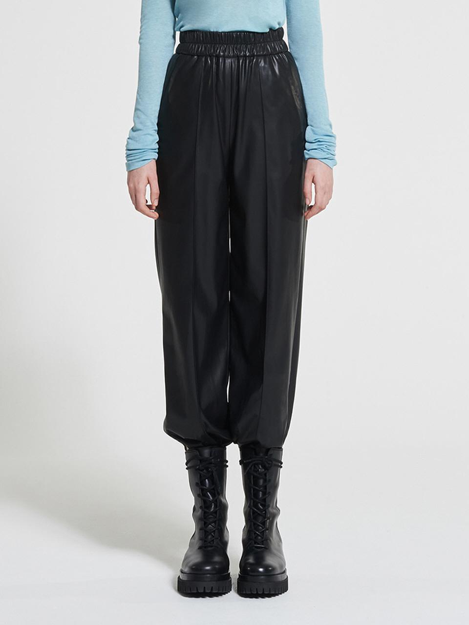 WOVEMENT Side - Slit Faux Leather Jogger Pants Black WBAFPA