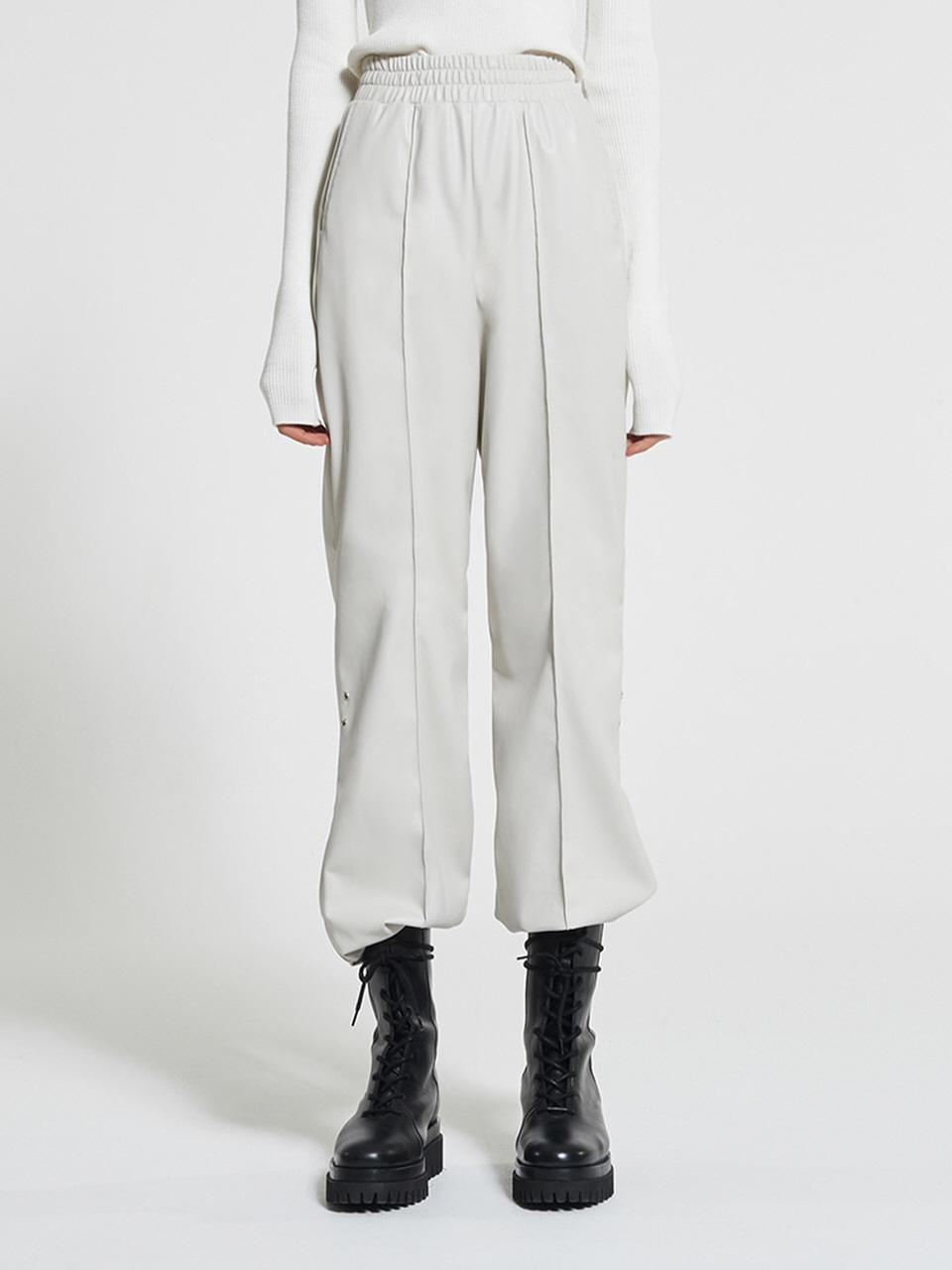 WOVEMENT Side - Slit Faux Leather Jogger Pants Light Gray W