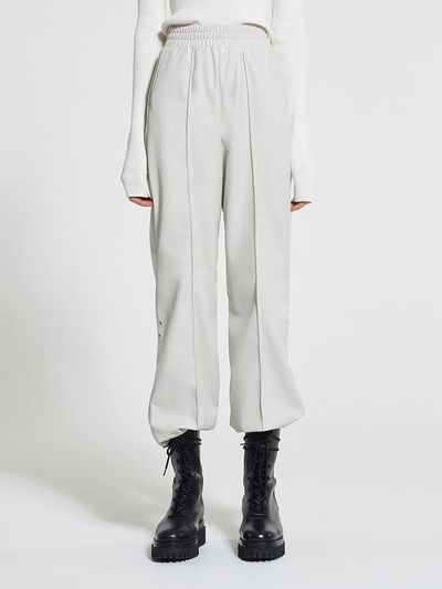 WOVEMENT Side - Slit Faux Leather Jogger Pants Light Gray W