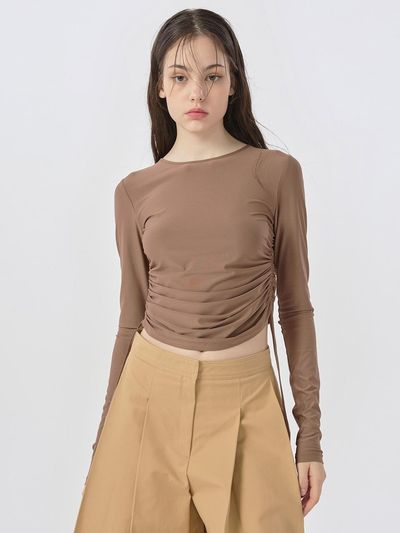 WOVEMENT Side String Point T - Shirt Brown WBBFTP025BR