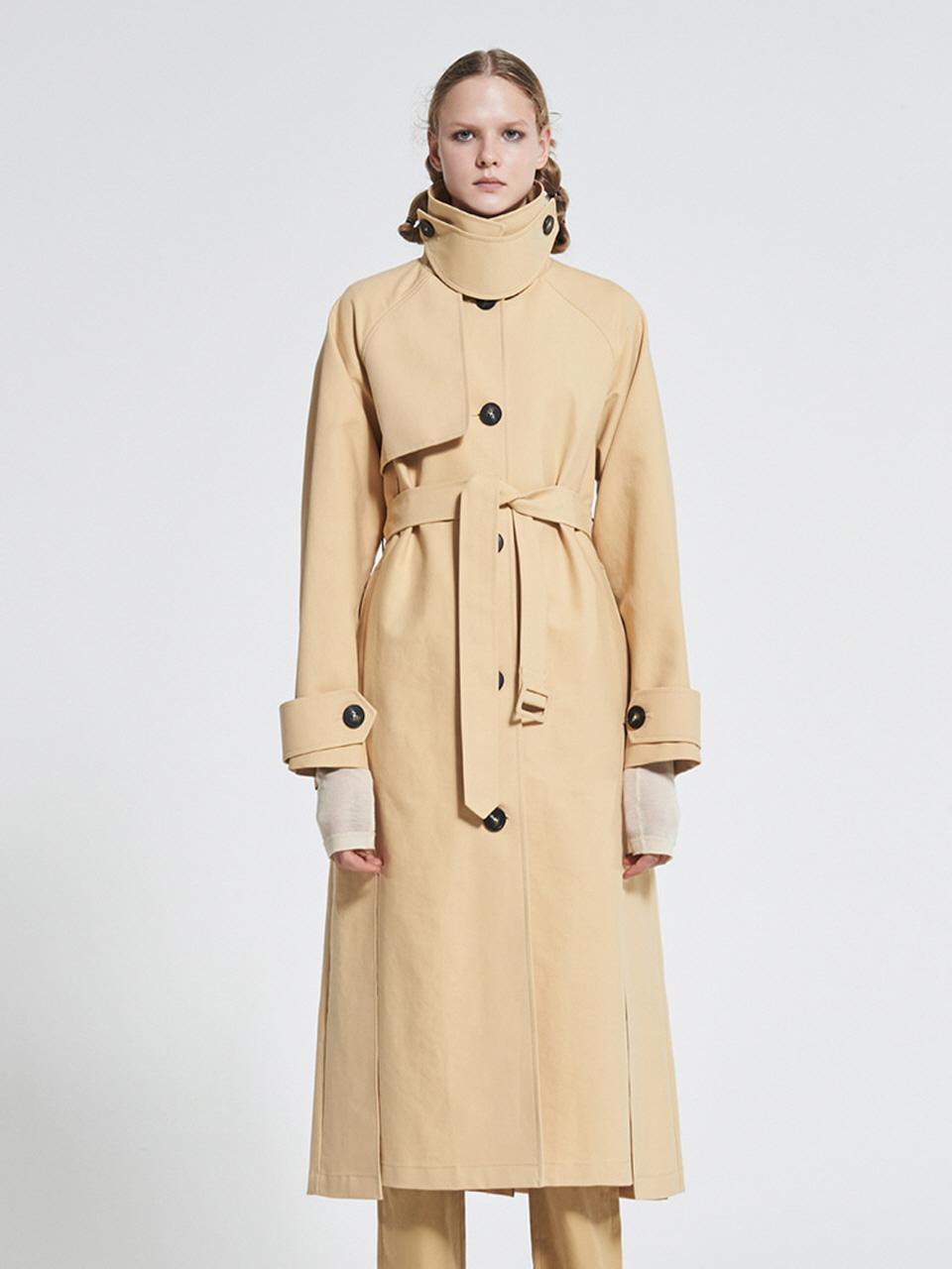 WOVEMENT Slit Trench Coat Beige WBAFCT002BE